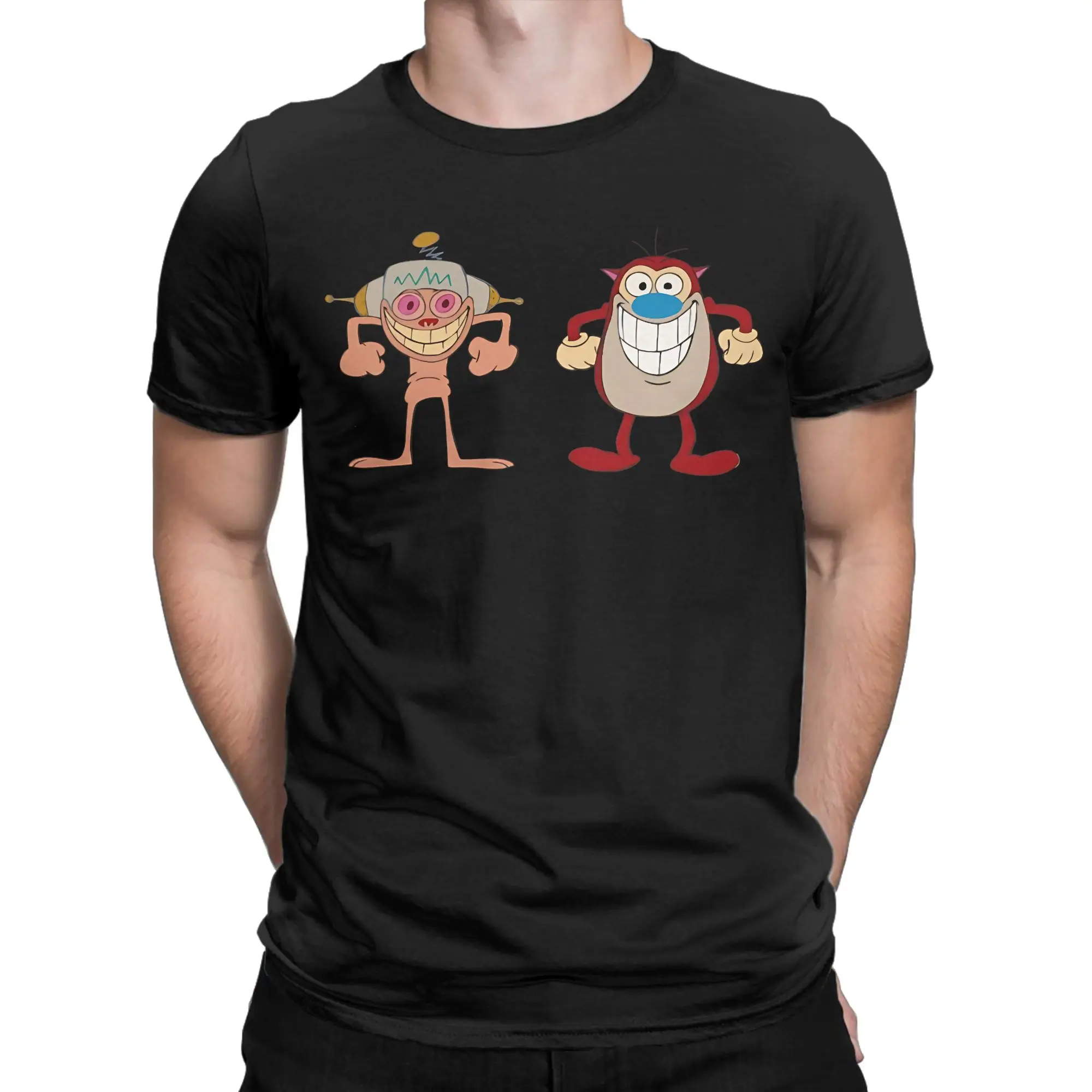 Merchandise Funny 100% Cotton T-Shirt R-Ren & Stimpy Tops Tees For Men