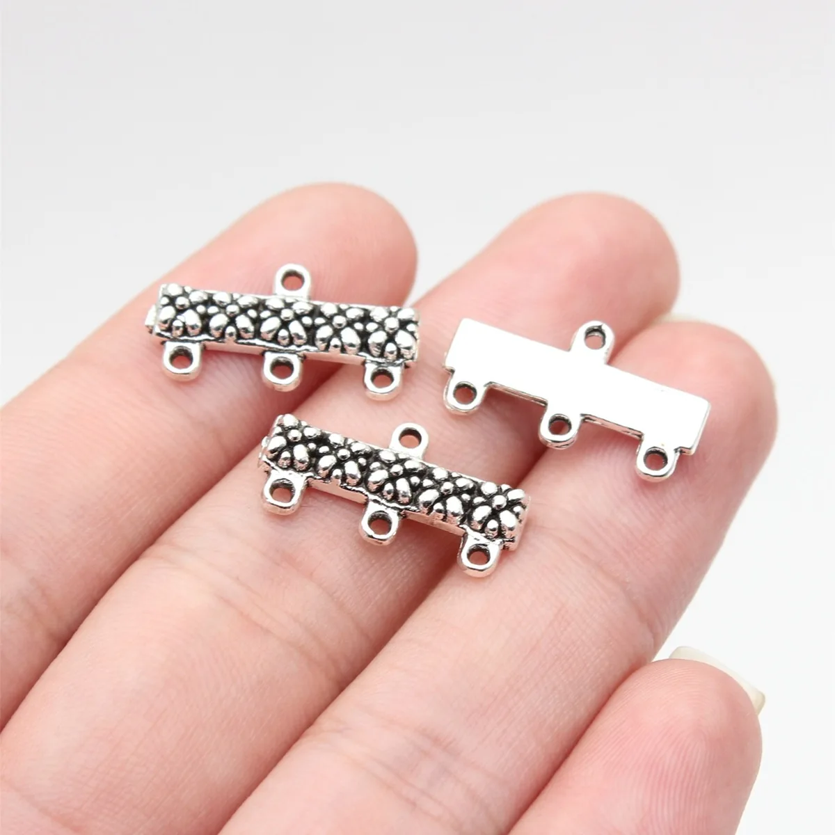 20pcs 20x10mm Antique Silver Color Three-Hole Earring Connector Jewelry Materials