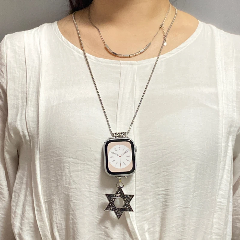 Necklace Adapter Pendant For Apple Watch Band 44mm 45 46 38 40 41 42 49mm Metal Chain Bracelet iWatch Series Ultra 10 9 8 7 6 5