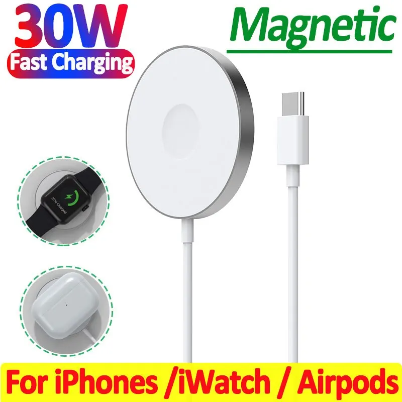 30W 3 in 1 Magnetic Wireless Charger Pad Stand Foldable Fast Charging Station Dock For iPhone 14 13 12 Apple Watch Airpods Pro