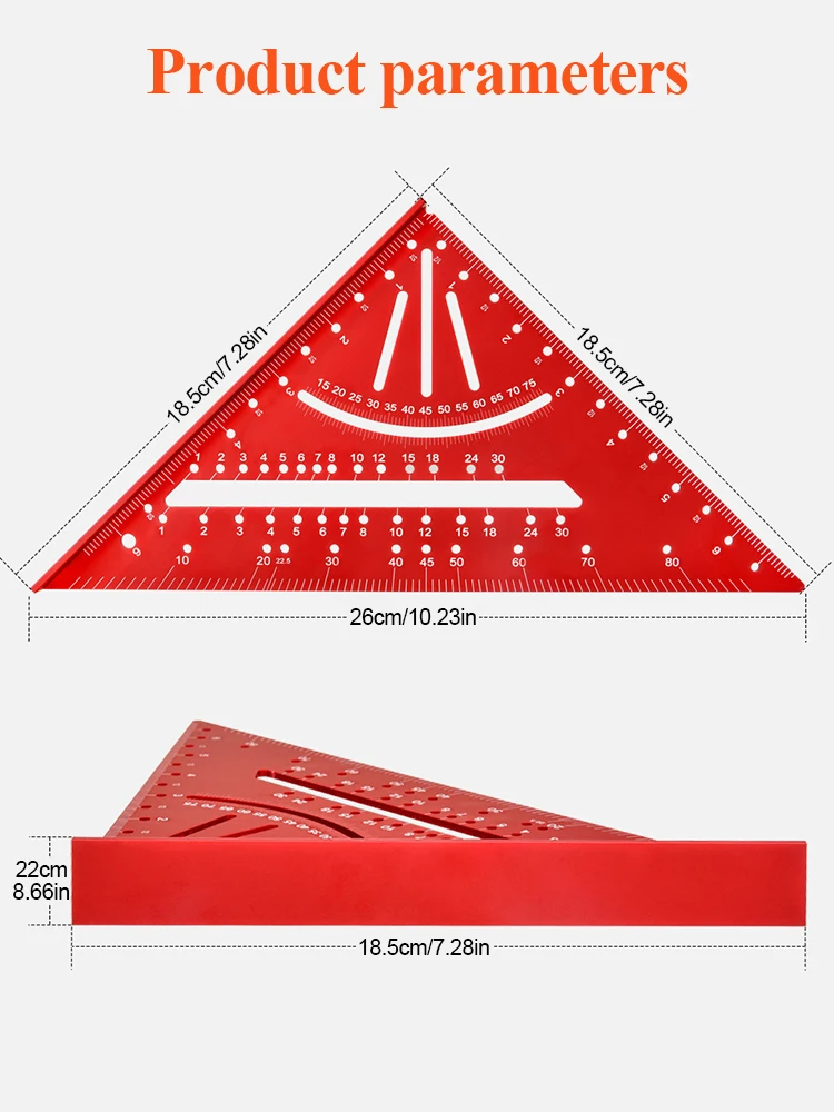 Triangle Ruler 7Inch carpenter Square Ruler Aluminium Alloy Angle Measurement Woodworking Set Squares Gauges Triangular Rule