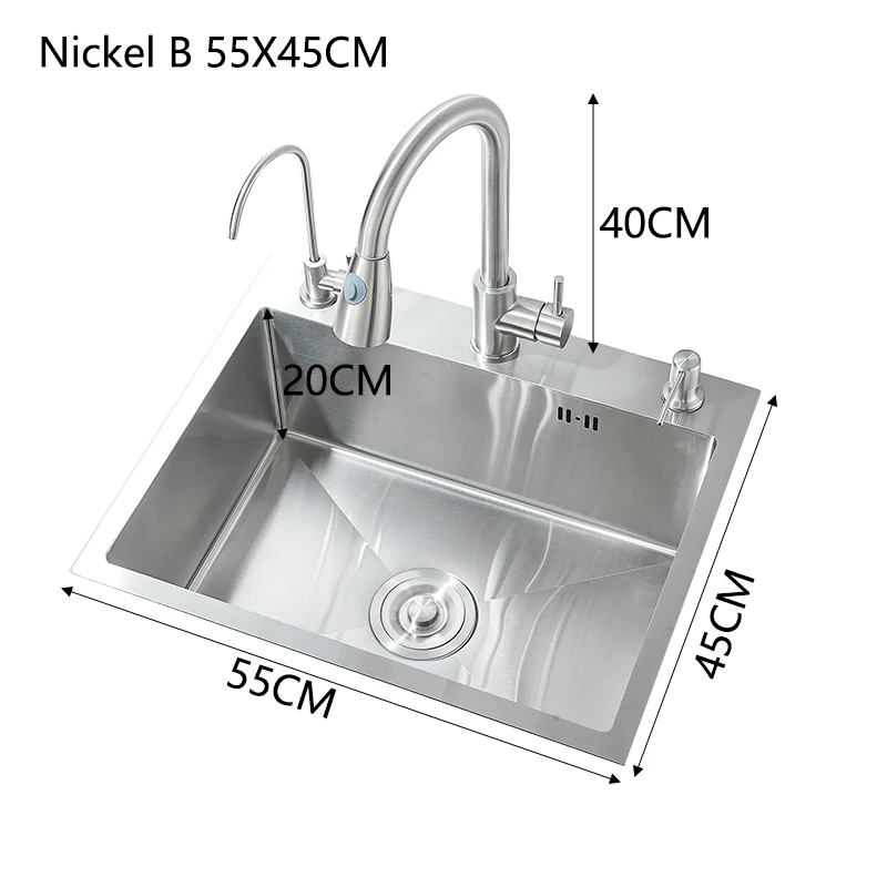 المطبخ الفولاذ المقاوم للصدأ نحى حوض غسيل الخضار تحسين المنزل فتحة واحدة مع المصارف خلاط الماء البارد والساخن