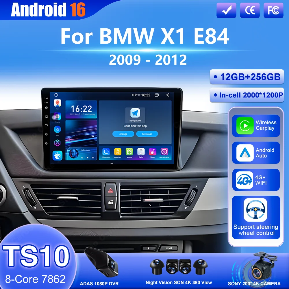 

Автомагнитола Android 16 для BMW X1 E84 2009-2012 с беспроводным CarPlay, мультимедийный видеоплеер, GPS, 4G, без DVD, 2DIN