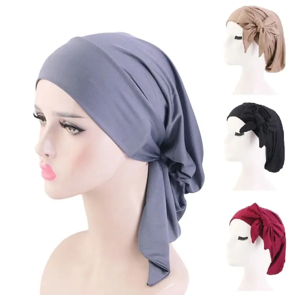 New Ethnic Style Muslim Hijab Underscarf Cap Women Elastic Ribbon Headscarf Hat Cancer Chemo Caps Head Scarves Sleep Hair Cover