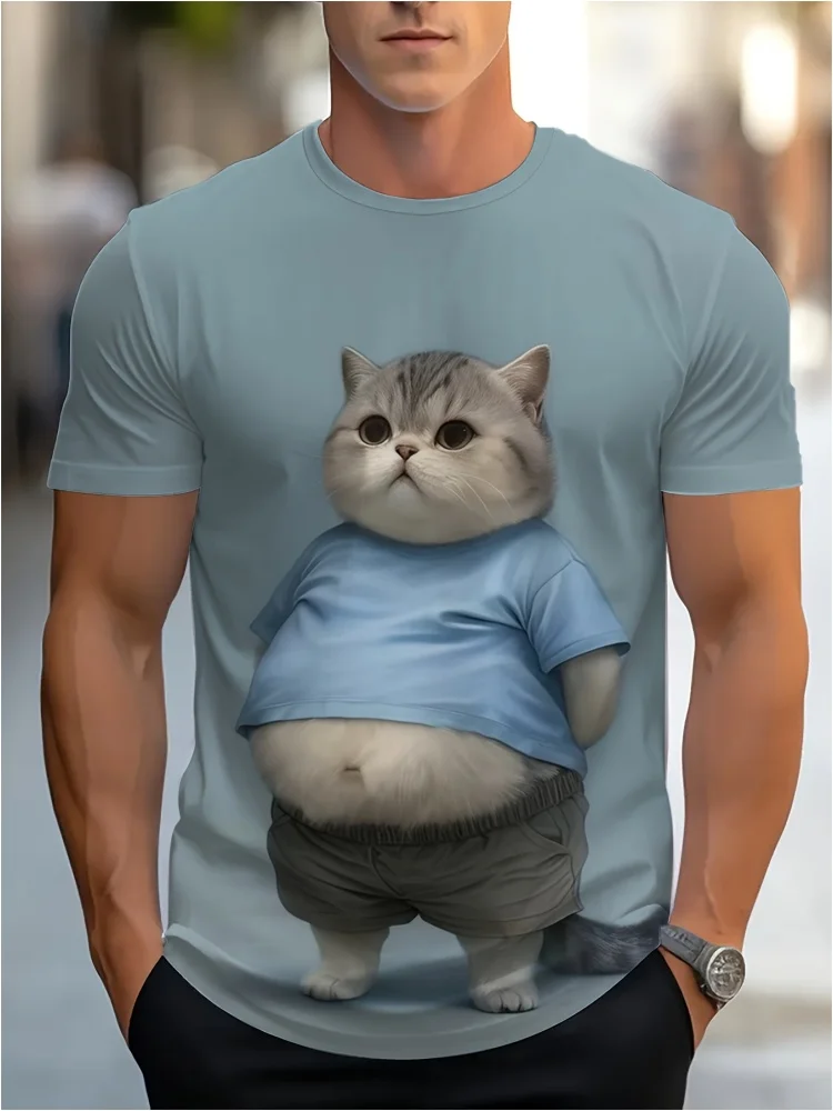 

Fashion Sketch Animal Graphic 3D Printed Men's T-shirt Cute Cat Pattern Tops Casual Loose O-neck Short Sleeve Tee Street Clothes