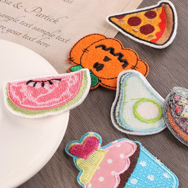 Cartoon Pizza Ice Cream Cake Embroidery Clothes DIY Avocado Banana Fruit Decor Embroidery Iron on Patch Scarf Accessories