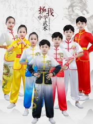 2024 chinese children tai chi wushu clothing martial arts suit kung fu uniform wing chun shaolin dragon print vintage kungfu set