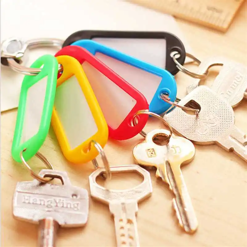 50/10Pcs Multi Style Plastic Key Labels With Jump Rings Mixed Color Key Markings for DIY Key Chain Kit Numbered Name Luggage Tag