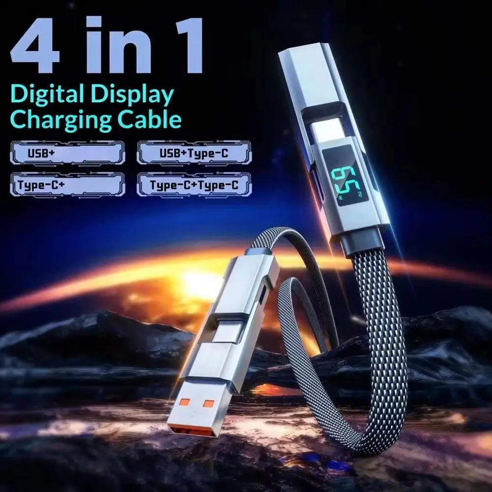 1-2M Data Cable 65W Digital Display 4in1 Fast Charging Cable Huawei Xiaomi Redmi IPhone OPPO Fast Transfer Cable PD Charger Wire