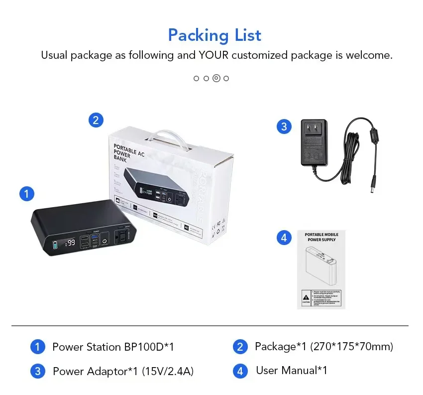 Cargador de energía móvil portátil, 100W, 40000mAh, 148WH, batería de litio para acampar, medidor Universal para exteriores