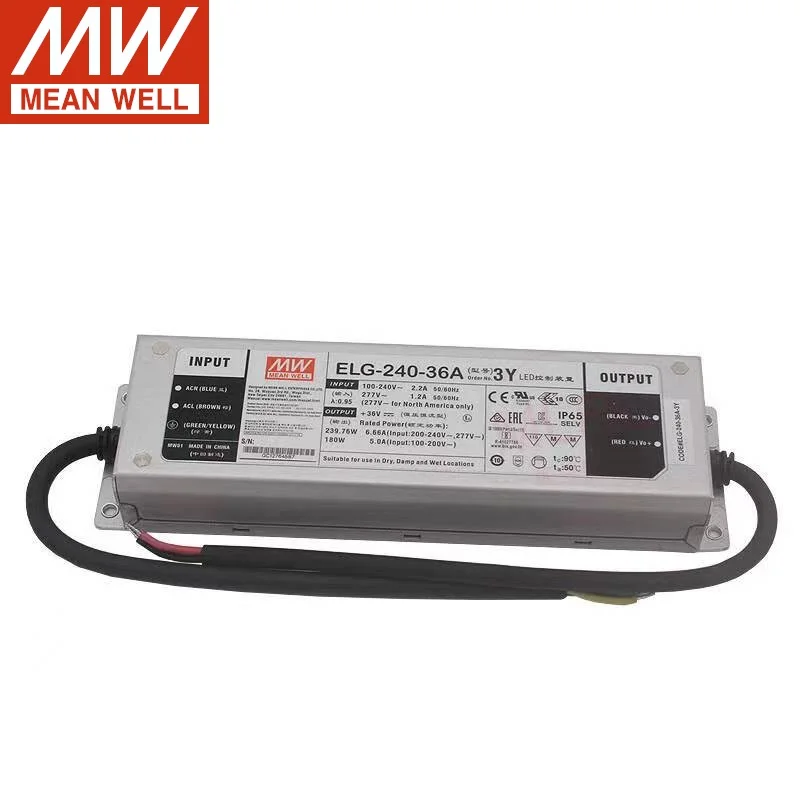 

TaiWan MEANWELL ELG-240-36A-3Y 36V6.66A Constant Voltage LED lighting Driver PFC Function AC-DC indoor outdoor IP65