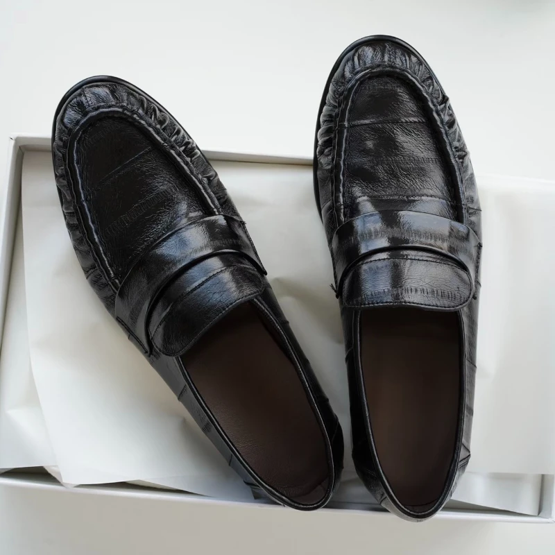 

Large size Women's Luxury Loafers Genuine Leather Thick Heel Slip On Spring Autumn Shoes Work Daily Commuter Leather Shoes