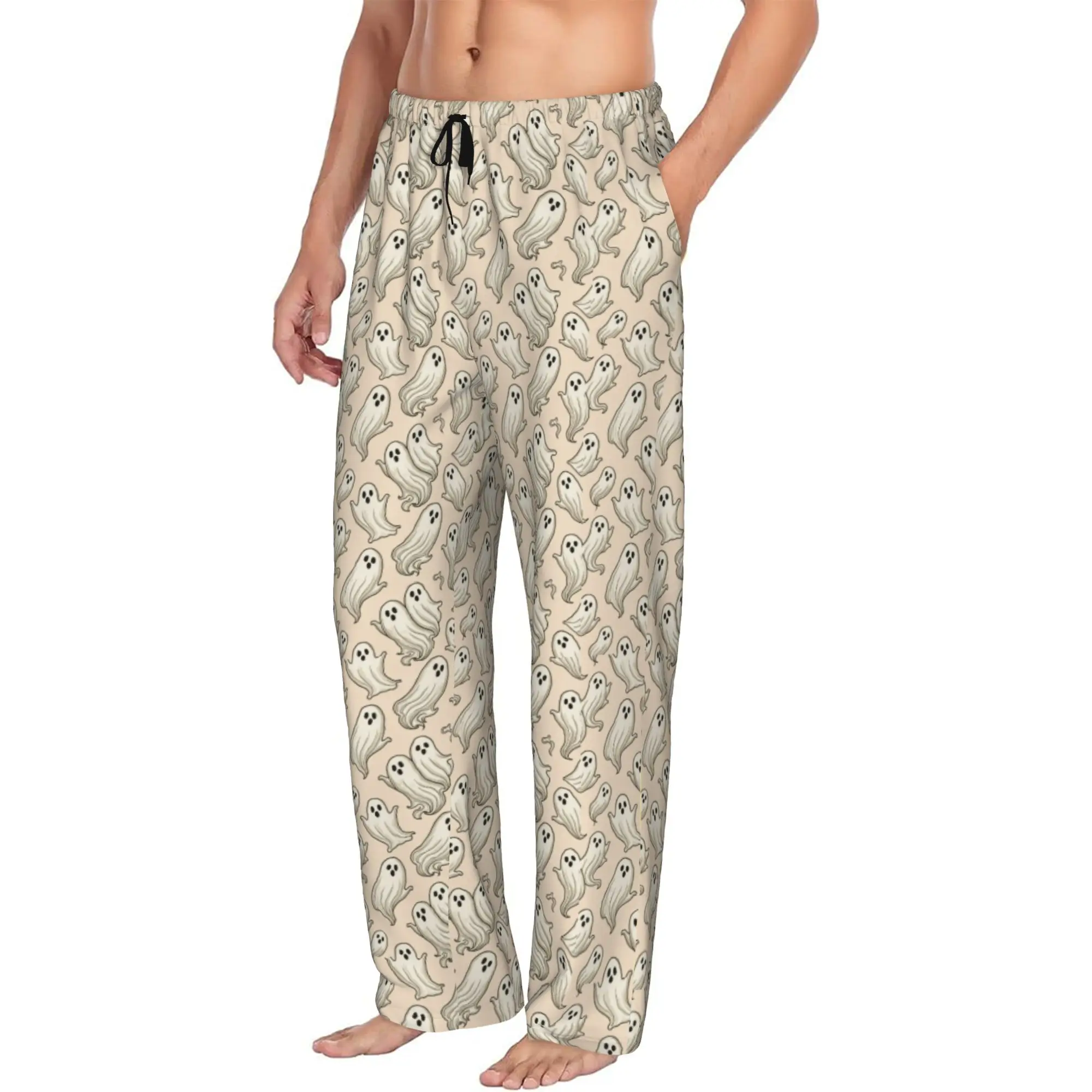 Custom Halloween Ghost Pajama Pants Men Horror Sleepwear Lounge Sleep Bottoms Stretch with Pockets