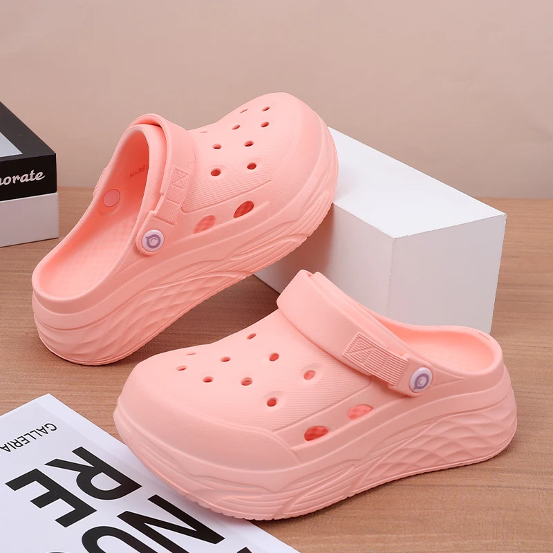 Women\'s Soft EVA Summer Slippers round Toe Flat Home Slides Dry Wedges Platform Beach Sandals with Thick Bottom for Garden Use