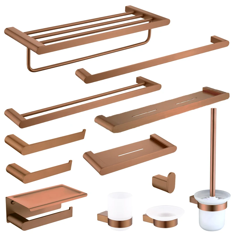 Brushed Rose Gold Toilet Paper Holder Towel Bar Robe Hook Storage Rack Bathroom  Facilities Hardware Accessories