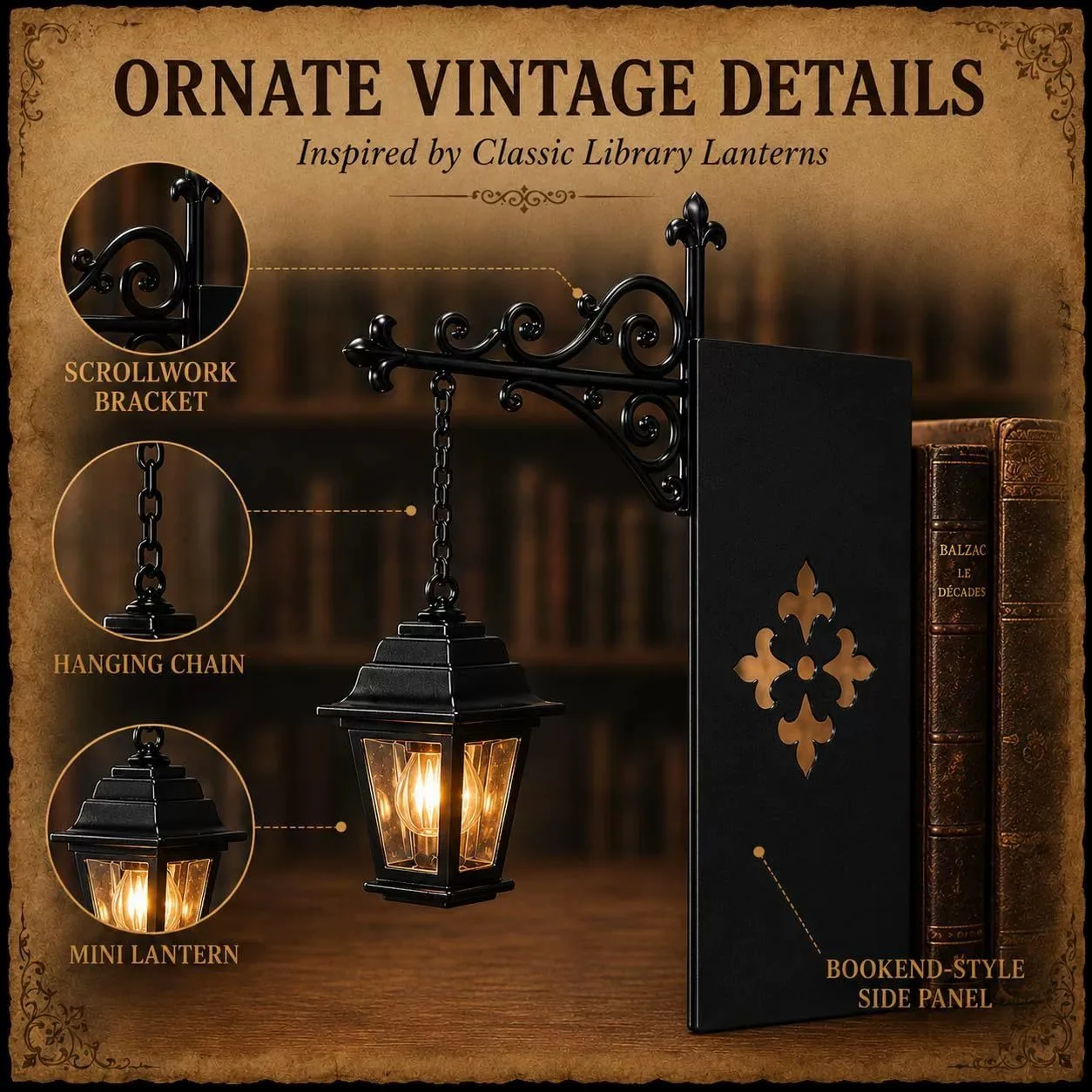 Library Lantern-Decorative Bookshelf Lighting, Reading Book Shelf Lights for Bookworms, Antique Led Books Nook Lamp Ornament