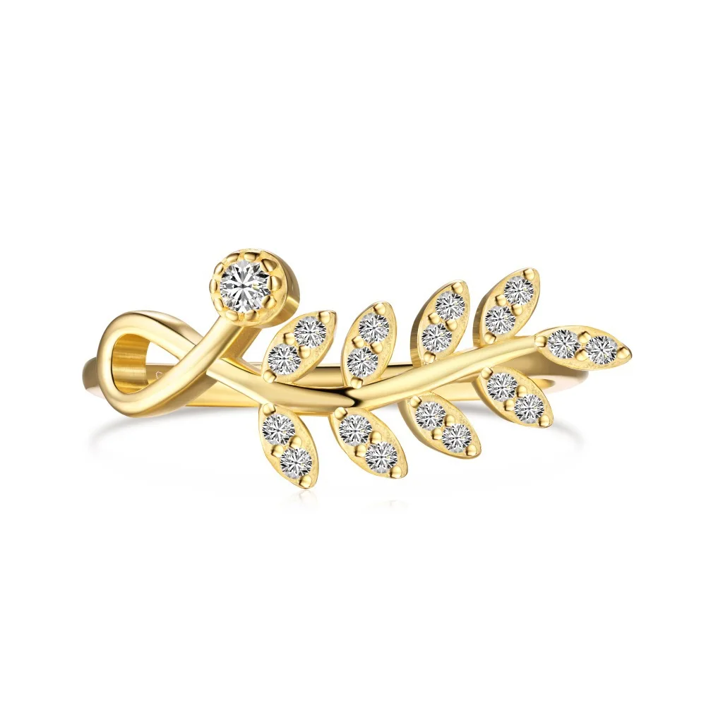XUYUANFEN Korean Version Popular S925 Sterling Silver Ring for Women and Peace Olive Branch Wheat Ear Design with Zircon Inlay