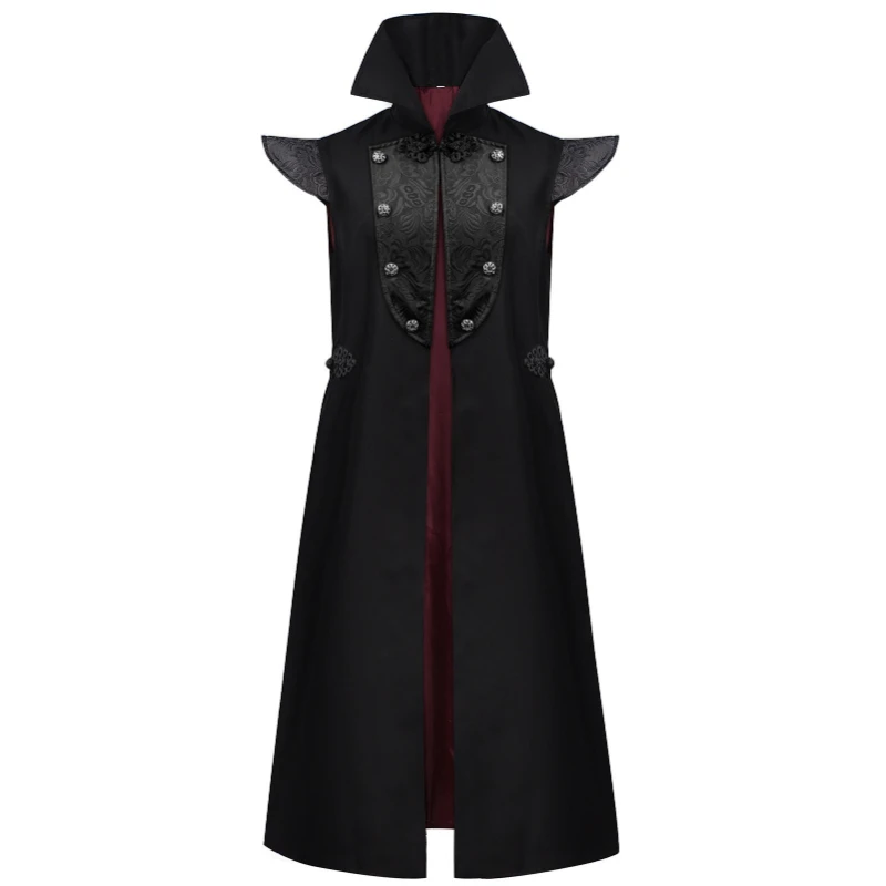 Gothic High Collar Long Sleeveless Coat For Men,Medieval Noble Waistcoat,Vintage Vampire Cos Outfit,Performance Long Vest Jacket