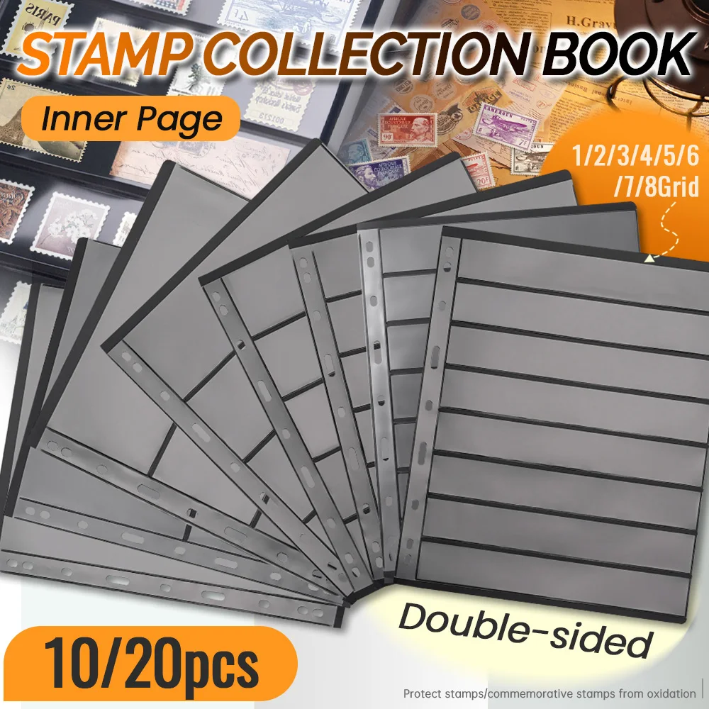 10pcs Double sided 9 Holes Stamp Collection Page Format Card Sleeves Album Binder Sheets Black Cards Game Cards Binder Protect