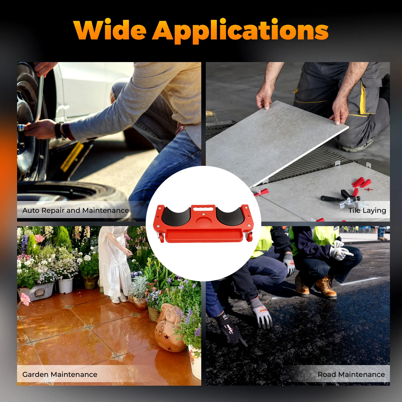 وسادة ركبة دوارة مع صينية أدوات، دوللي ركبة متحركة مبطنة بالإسفنج مع 5 عجلات دوارة لوضع بلاط البستنة