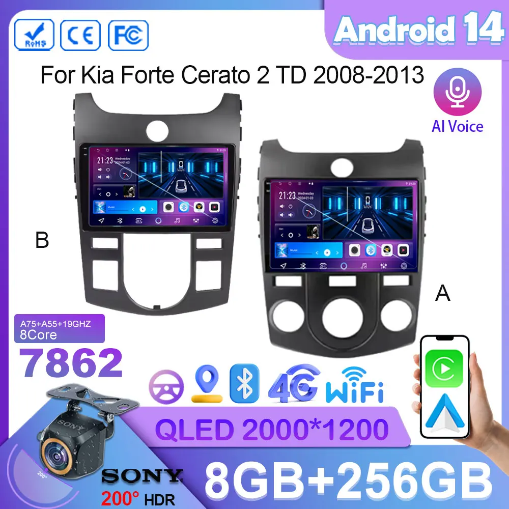 

Car Radio For Kia Forte Cerato 2 TD 2008-2013 Carplay Android14 Stereo Head Unit Multimedia Video Player Wireless GPS Navigation