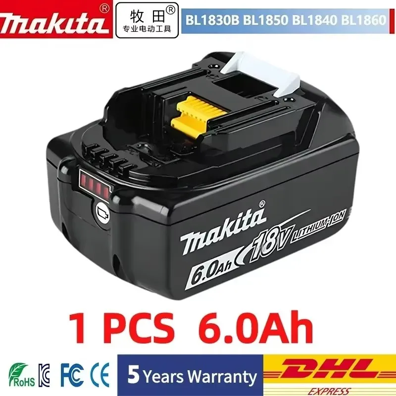 100% Original Makita 6Ah für Makita 18V Akku BL1830B BL1850B BL1850 BL1840 BL1860 BL1815 Ersatz-Lithium-Akku