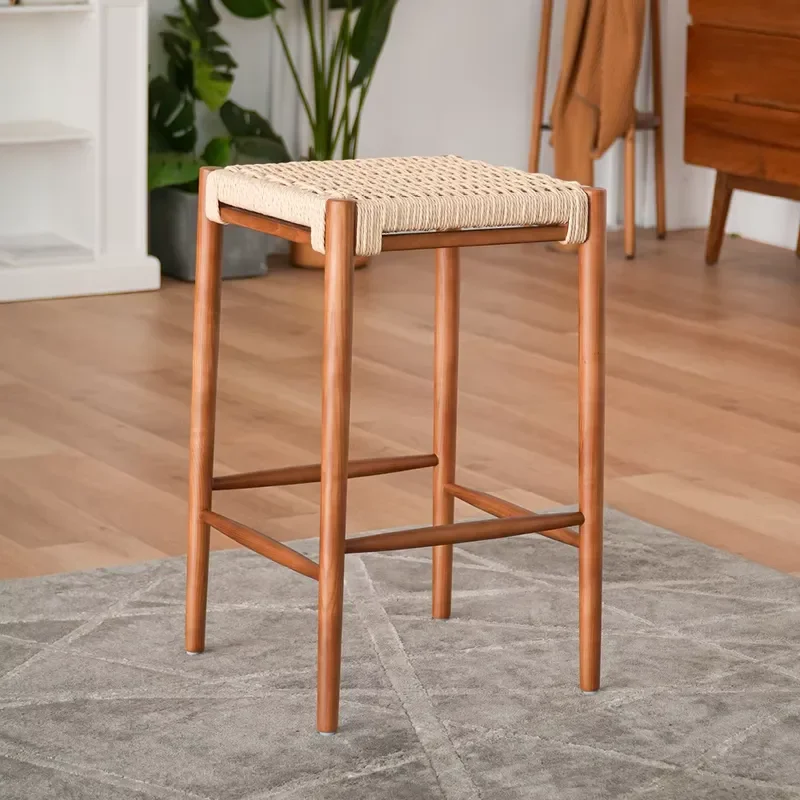 Leather High Chair for bar Table Exterior Commercial Furniture bar Counter Chairs for Kitchen bar Stool Rattan