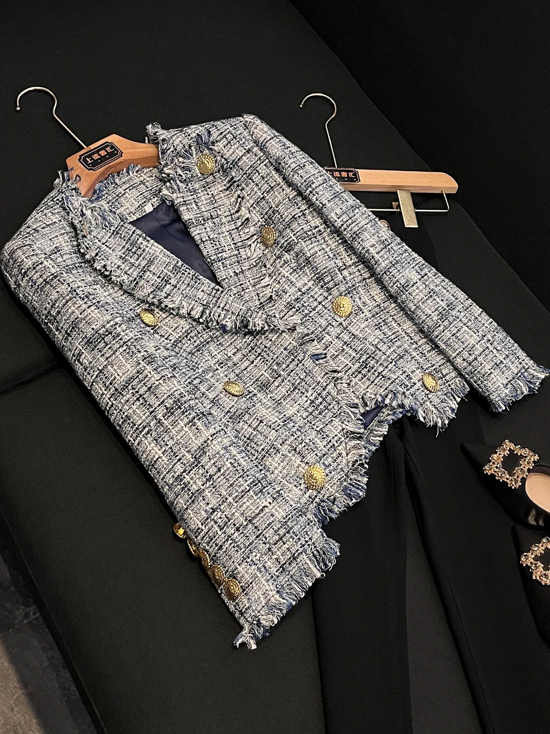 

Ele Faionable женский костюм Jaet, зимнее новое поступление, маленький костюм Fraance Sle, длинная пуговица, украшенная полиэфирным волокном