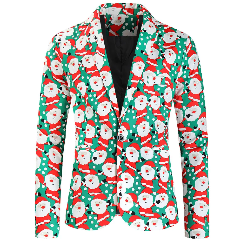 

HOO 2024 Men's Christmas New Printed Casual blazer Fashion One Button Printed blazer