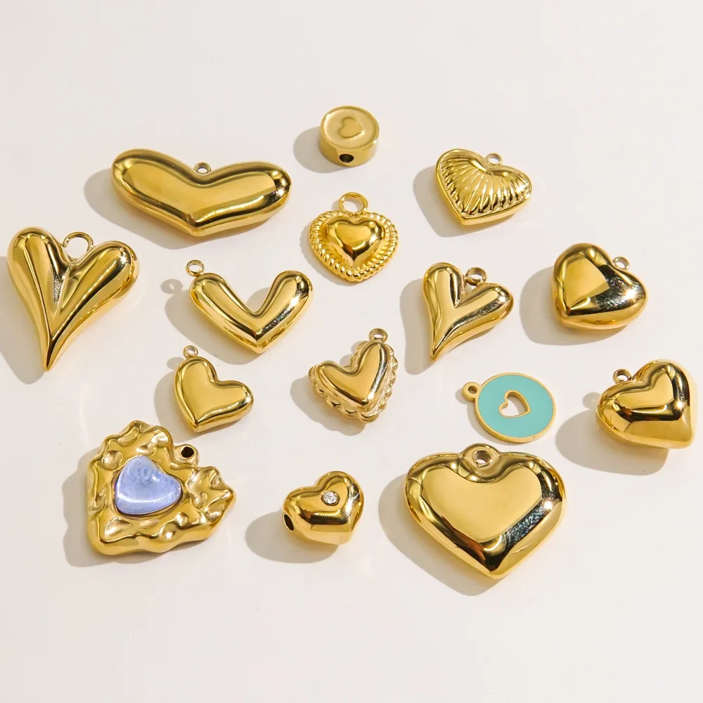 CARLIDANA Fashion 18k Gold Plated Stainless Steel Oil Drop Heart Pendant Charms for Jewelry DIY Bracelet Necklace Accessories