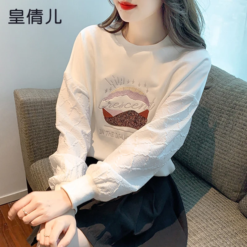 Dames Thiened Hoodie Sweatirt Vroege herfst Faion Loose Match All Printed Long Sve round Ne Korean Sle Long