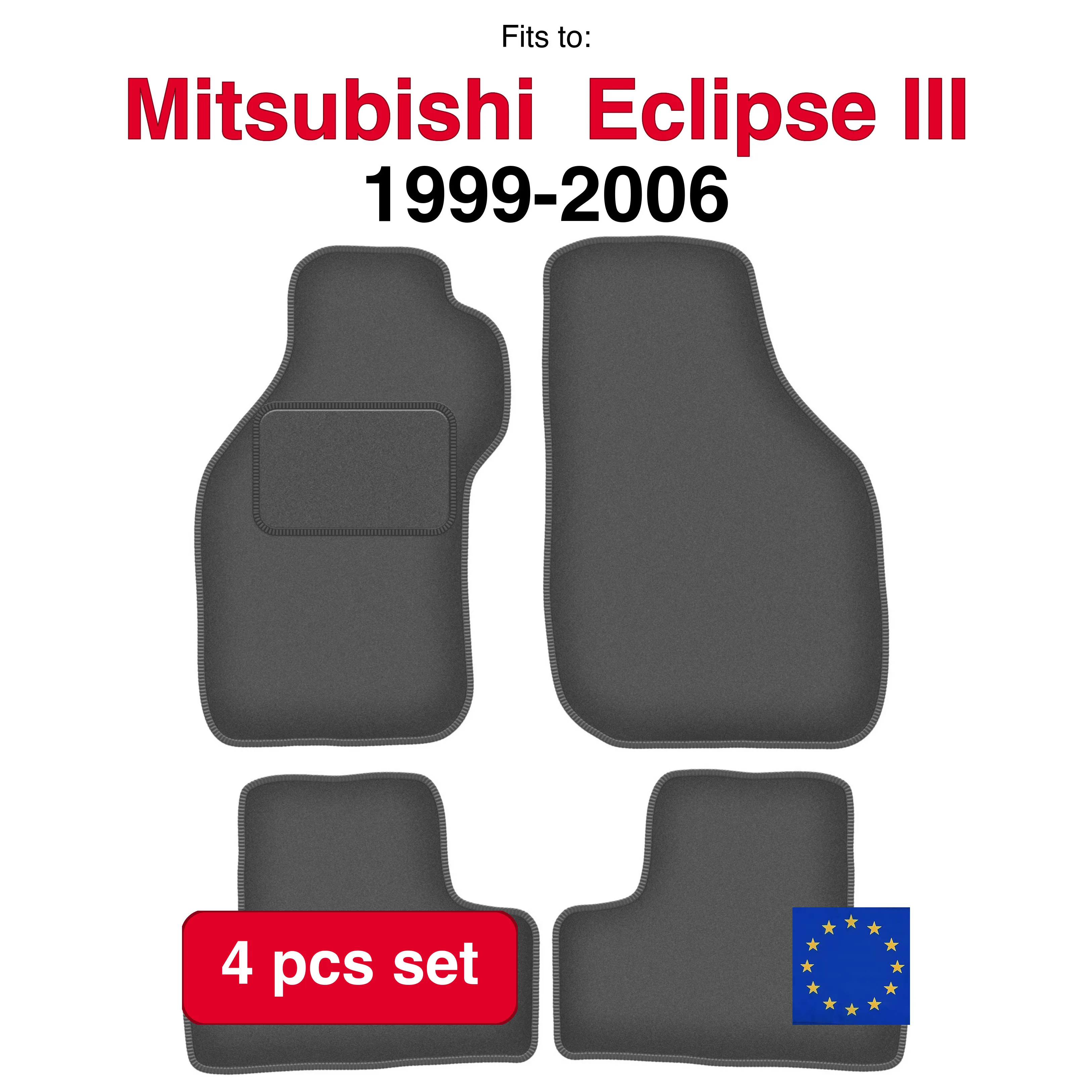 Auto velour matten voor Mitsubishi Eclipse III Coupe (1999-2006) -grafiet (4 stuks) auto passende automattenset