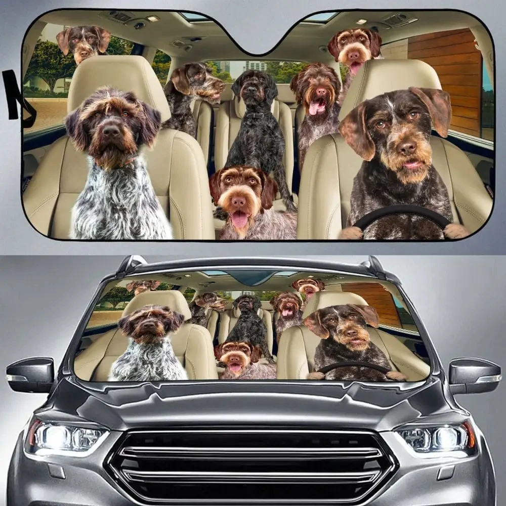 German Wirehaired Pointers Car Sunshade, Dog Car Decoration, Dog Windshield, Dog Lovers Gift, Dog Car Sunshade, Gift For Mom, Gi