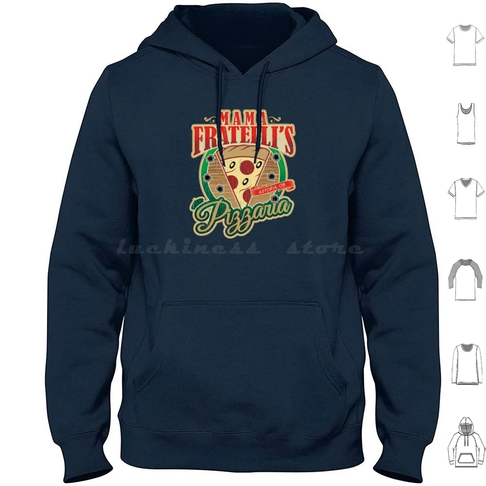 Mama Fratelli' ; S Pizzaria Hoodies Long Sleeve Dustbrain Dustbrain Design The Goonies Goonies Sloth Movies 80S Pop