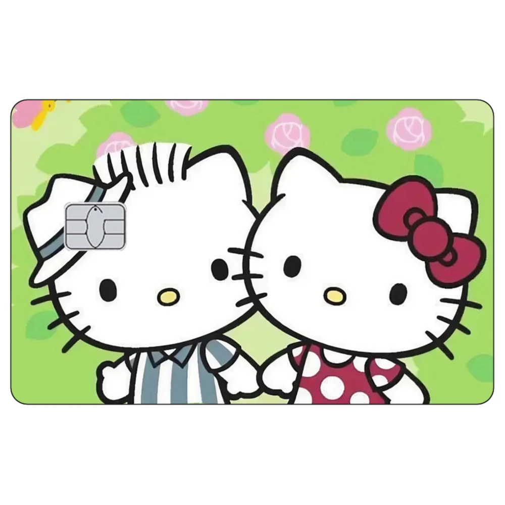 ملصقات لطيفة لبطاقة الائتمان للزوجين من الجلد كيتي غير اللامع لبطاقة البنك VISA JCB Mastercard وغيرها من بطاقات IC وديكورات مضادة للخدش