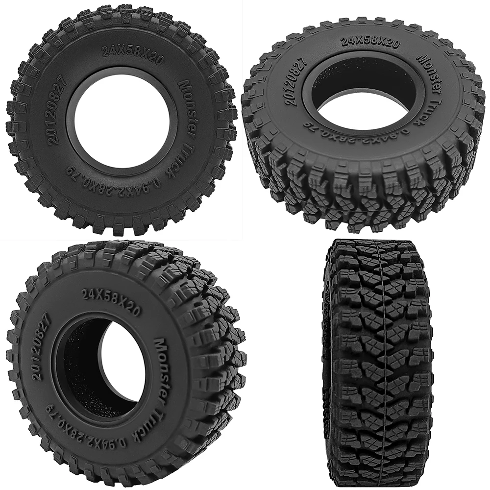 YEAHRUN 4PCS Soft Rubber Wheel Tires 24*58*22mm Rock Terrain for 1/18 1/24 RC Micro Crawler Car Axial SCX24 TRX4M AX24 Parts