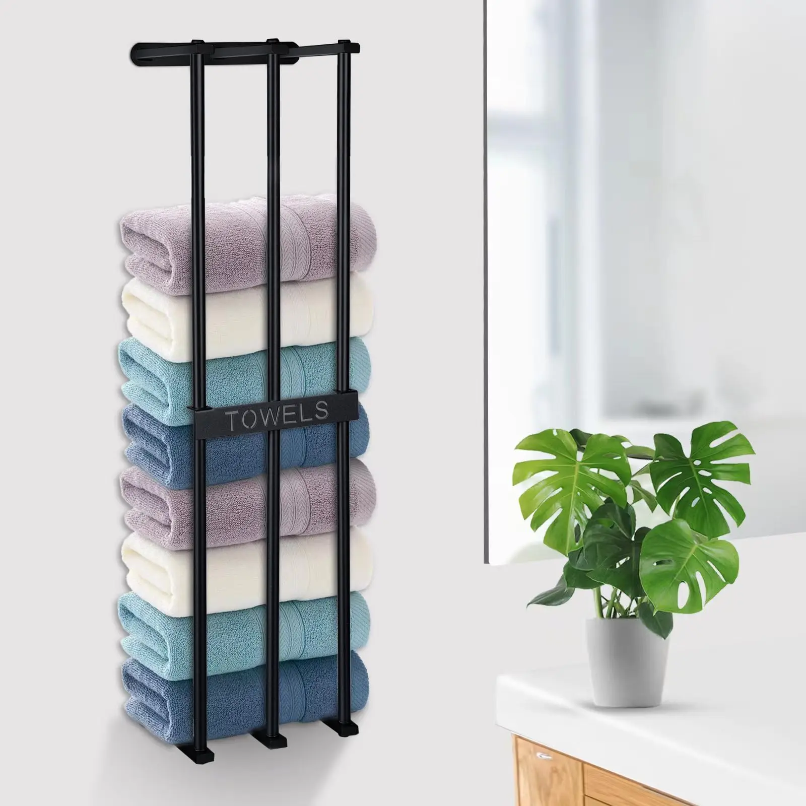 

Matte Black 3 Tier Towel Rack With Shelf And Towel Bar For Bathroom Storage Organizer