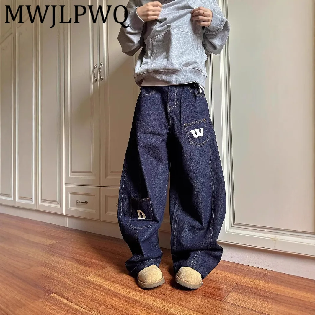 

MWJLPWQ Джинсы Machete с буквенным принтом, мужские прямые широкие брюки в стиле хип-хоп, прямые широкие брюки высокого класса, новинка осени 11968