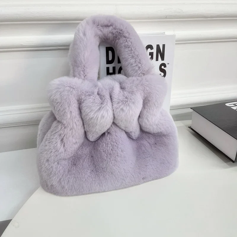 Fur handbag women\'s lucky bag Rex rabbit fur grass bag warm plush wrist bag fashionable fur women\'s true fur women\'s bag