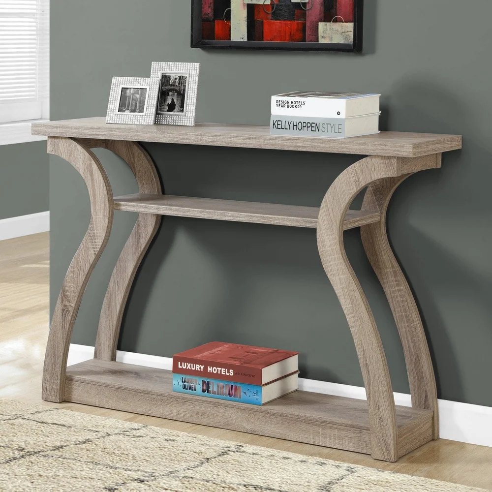 Narrow Accent Console Table with Curved Base 3-Tiered Shelves Decorative Entryway Sofa Table Living Room Hallway Indoor Use