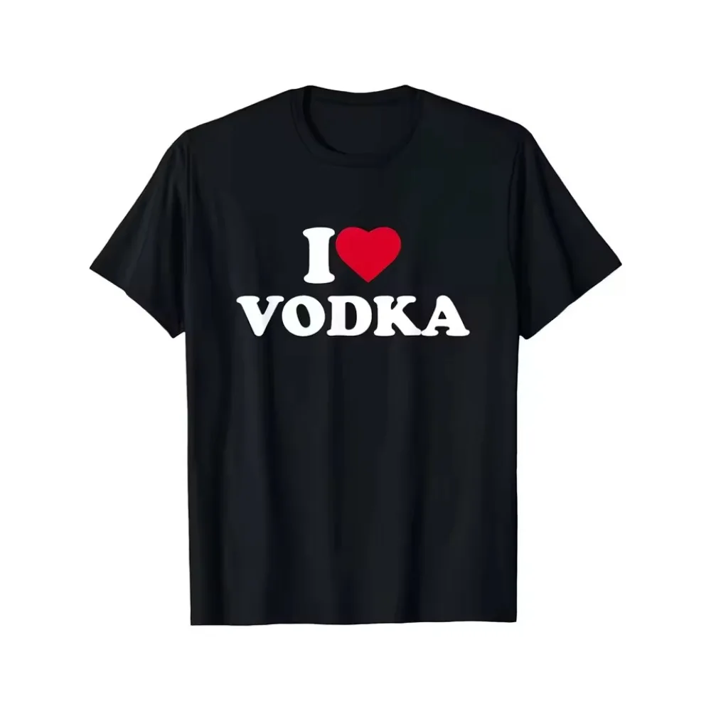 Camiseta divertida con estampado de letras I Love Heart Vodka para hombre, camiseta de algodón para mujer, ropa informal de verano, cómoda y de gran tamaño