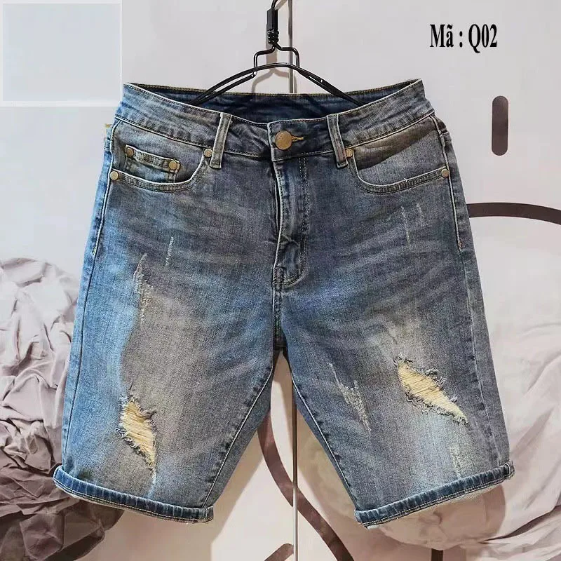 Sommer Herren koreanische Mode Loch Baggy Denim Shorts schöne junge Blue Cargo Jeans Shorts für Männer