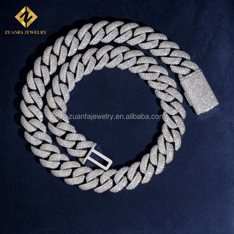 

16mm 3Rows Fashion Iced Out Big Guy Heavy Buss Down Rapper Luxury Hip Hop VVS1 Moissanite Diamond Moon Shape Miami Cuban Chain