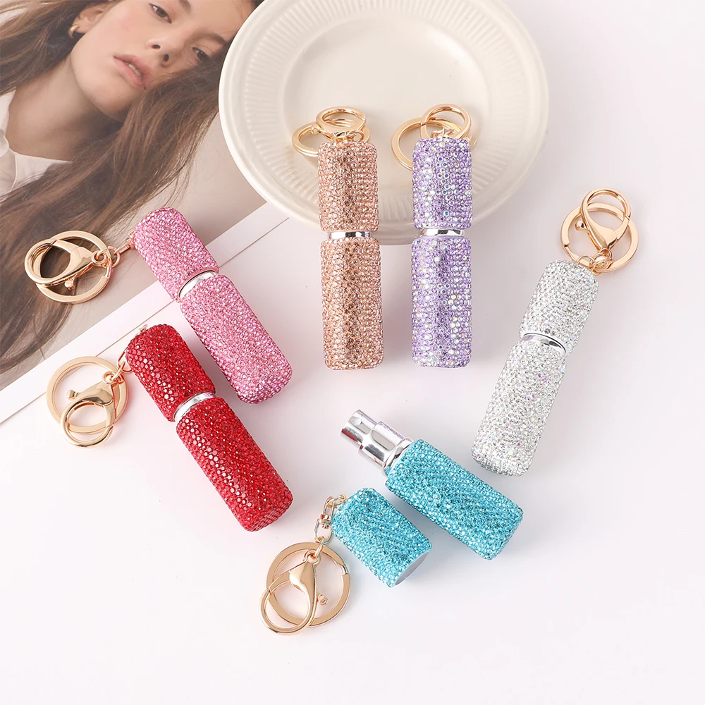 2026 New Perfume Bottle Keychain Full Rhinestone Women's Luxury Car Key Ring Y2K Fashion Accessories Creative Pendant