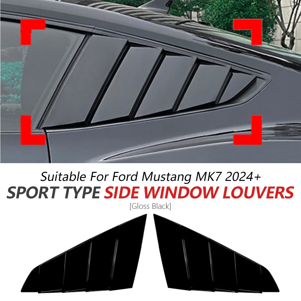 

Shutter Window Cover For Ford Mustang S650 MK7 20204+ Glossy Black Sport Triangle Windows Trim Decal Accessories Car Update