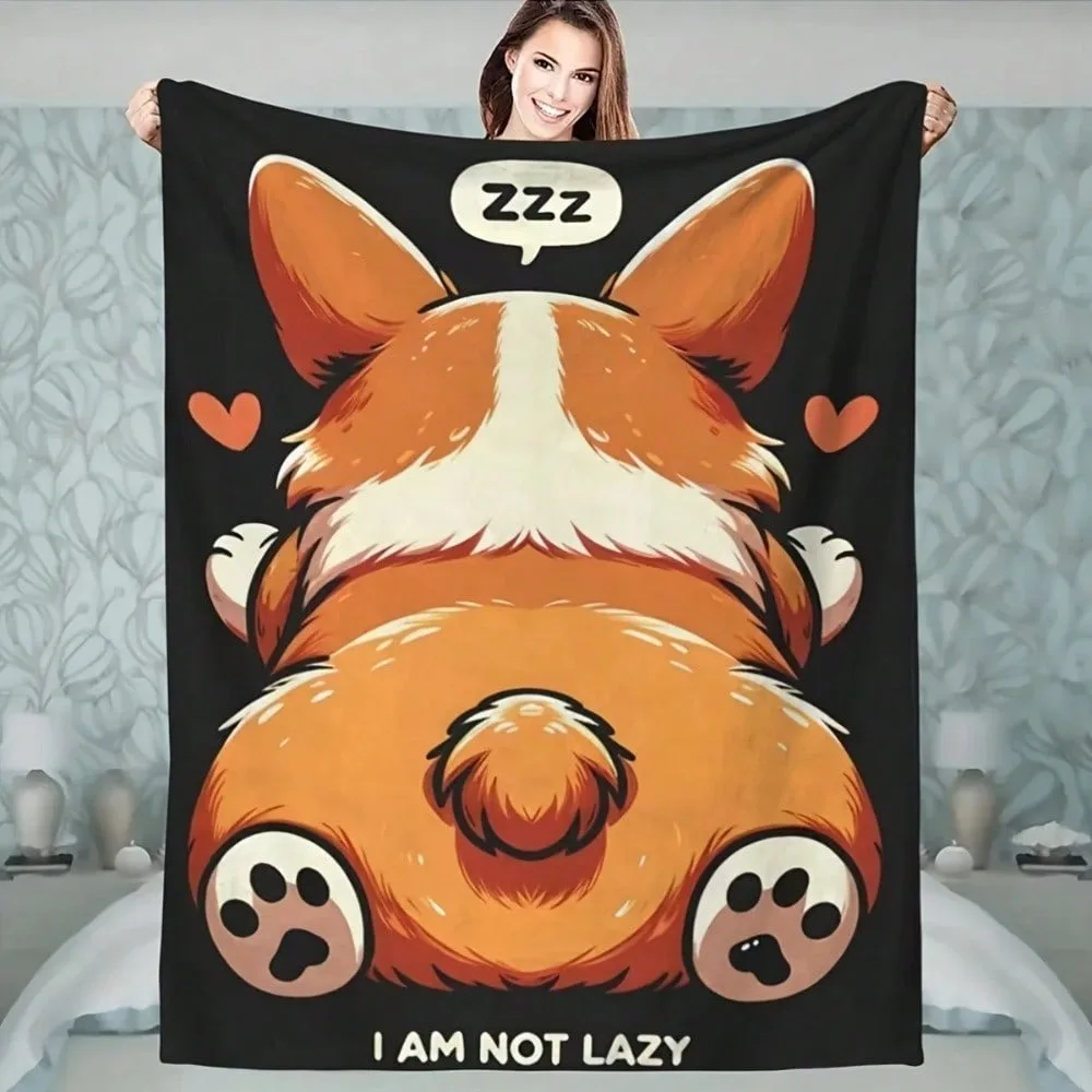 

Corgi Print Sherpa Throw Blanket Soft Cozy Dog Lover Gift Home Decor Plush Warm