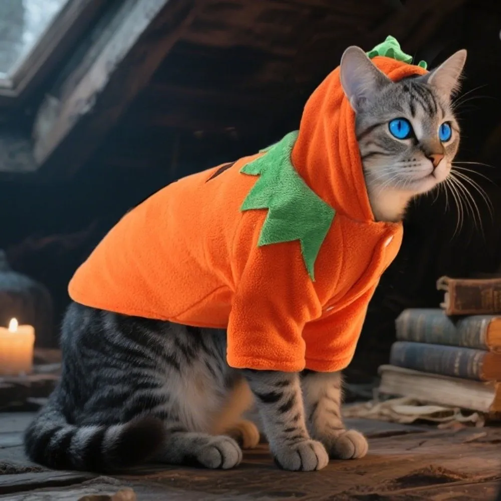 

Party Costume Warm Fleece Pumpkin Dog Costume Orange Comfortable Fit Dog Hoodie Breathable Pet Cosplay Costume Pet Role-Playing
