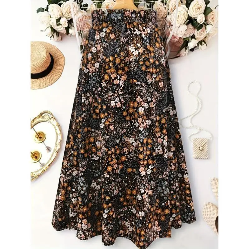 

Ele Geometric Floral Polyester ter Ne Dr Women's Faion Ciwalk Straight Skirt Batwing pe Midi Skirt