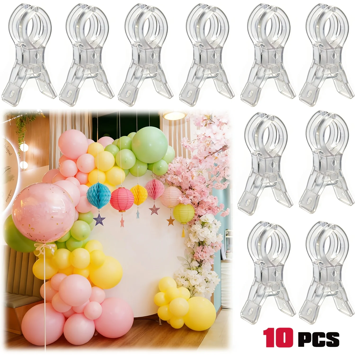 10 pinces à ressort robustes de 3,5 pouces, clip polyvalent en plastique transparent pour la fixation d'arches de ballons, studio photo