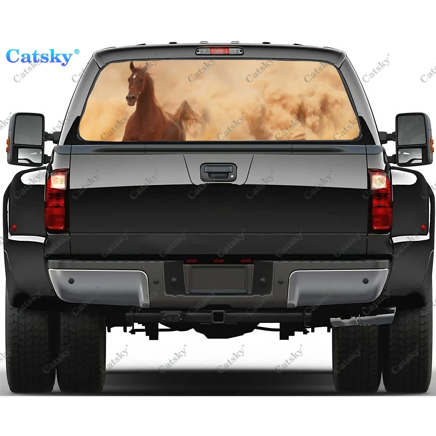 Desert Galloping Horse Car Rear Window Stickers Windshield Decal Truck Rear Window Decal Universal Tint Perforated Vinyl Graphic